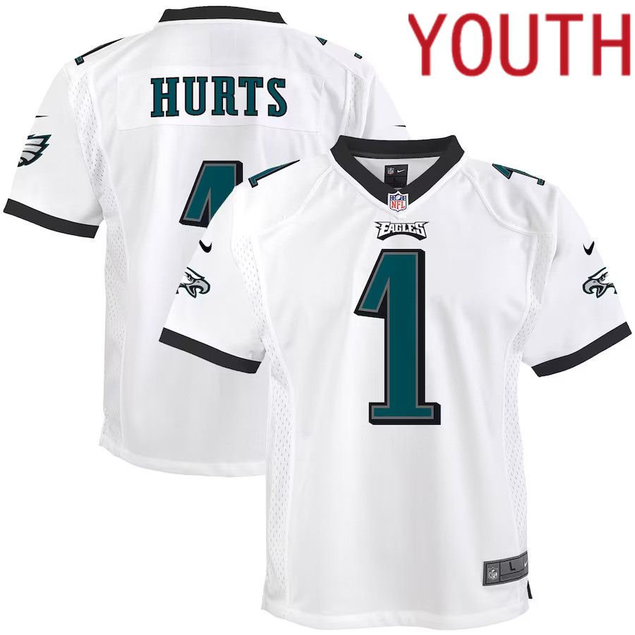 Youth Philadelphia Eagles #1 Jalen Hurts Nike White Game NFL Jersey